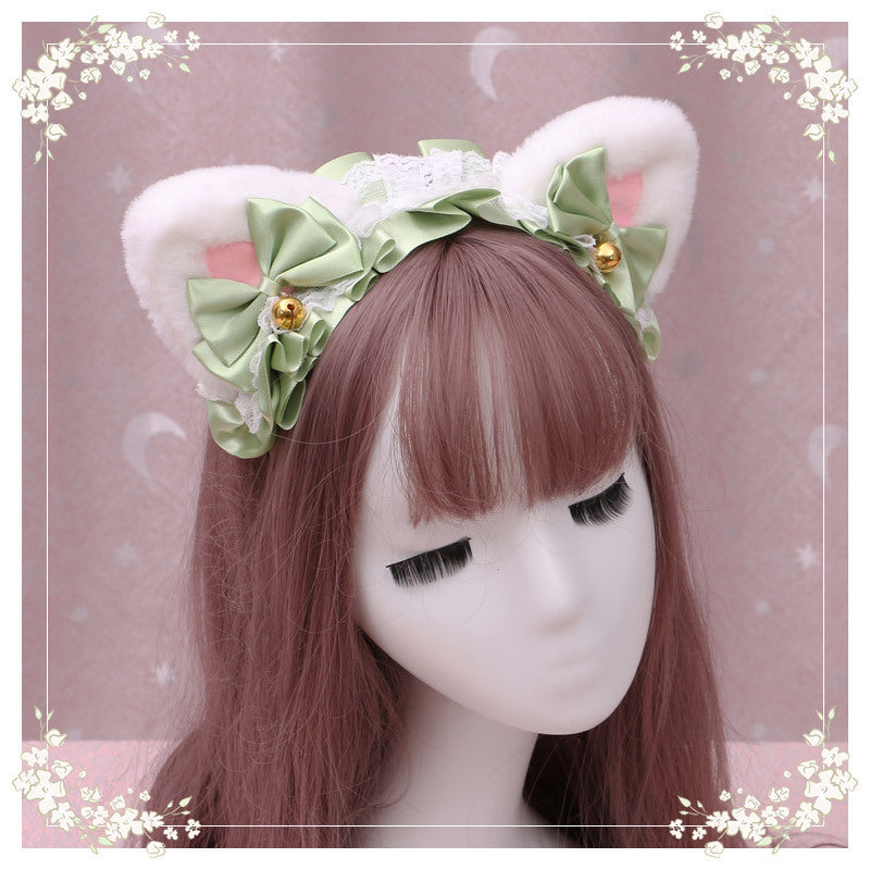 Lolita hair ornament Plush cat ear Lolita headdress lace Ribbon Headband