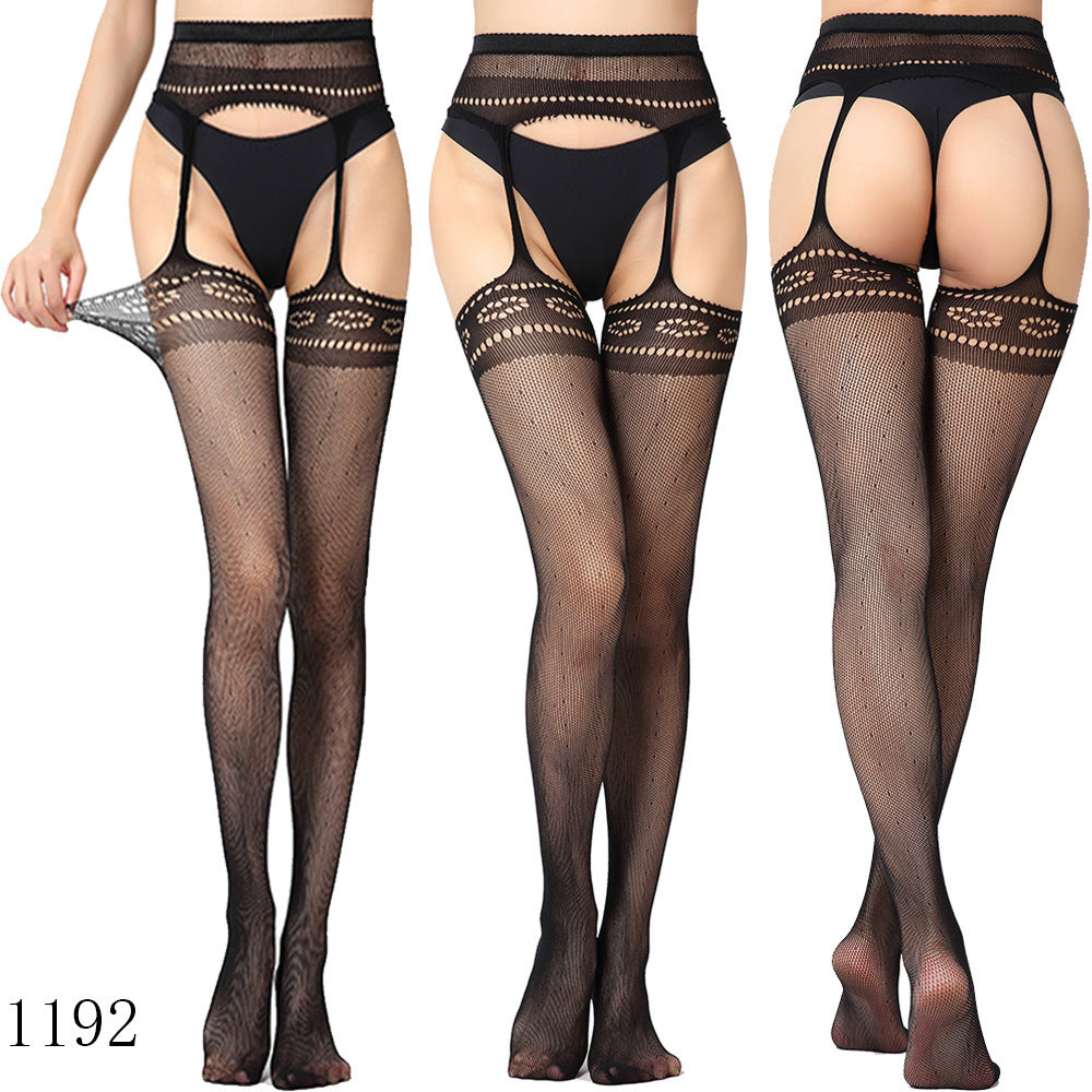 Sexy Black Stockings Mesh Jacquard Garter Belt All-in-one Pantyhose