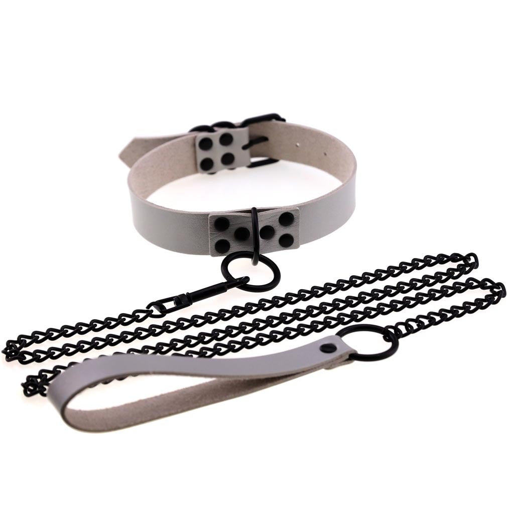 Dark Personality Leather Necklace Chain Leash Black Studs