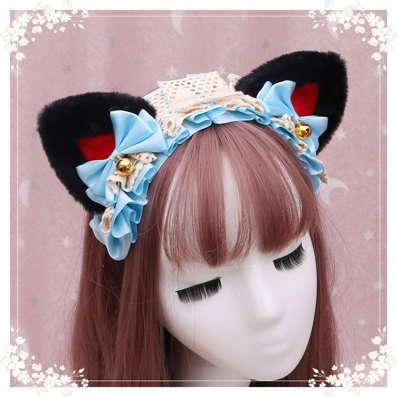 Lolita hair ornament Plush cat ear Lolita headdress lace Ribbon Headband