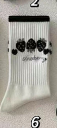 Black Strawberry Socks Mid Tube Stockings Japanese Butterfly Student