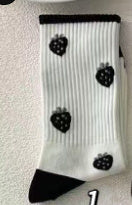 Black Strawberry Socks Mid Tube Stockings Japanese Butterfly Student