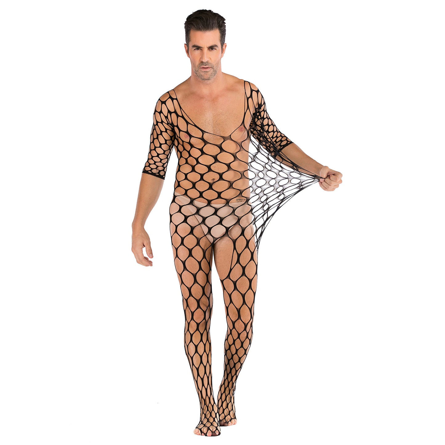 Robe en filet sexy une pièce pour hommes, grande taille, bas, body sexy