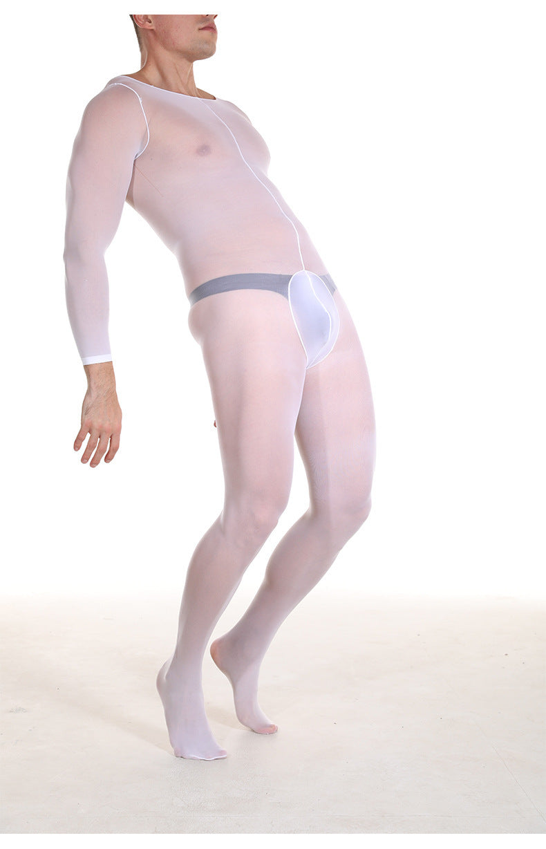 Men's Pantyhose Bodysuit 3D Thin Mask Transparent