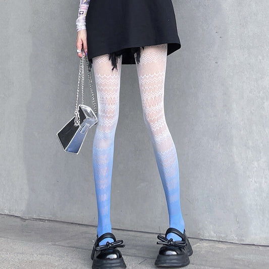 Gradient Color Silk Net Socks Hollow Lace Jacquard