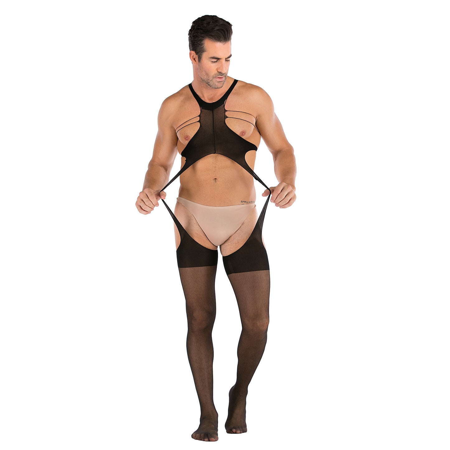 Robe en filet sexy une pièce pour hommes, grande taille, bas, body sexy