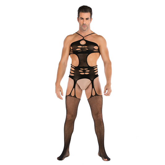 Men's Plus Size One-piece Sexy Net Dress Stockings Sexy Bodysuit