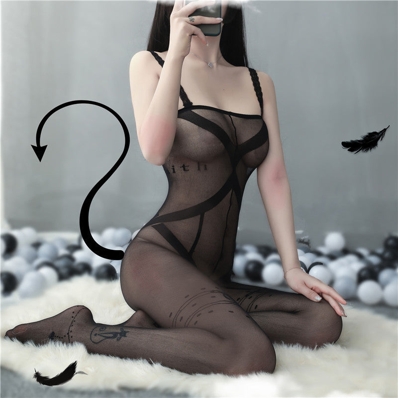 Lingerie sexy bas body déchiré tentation transparent